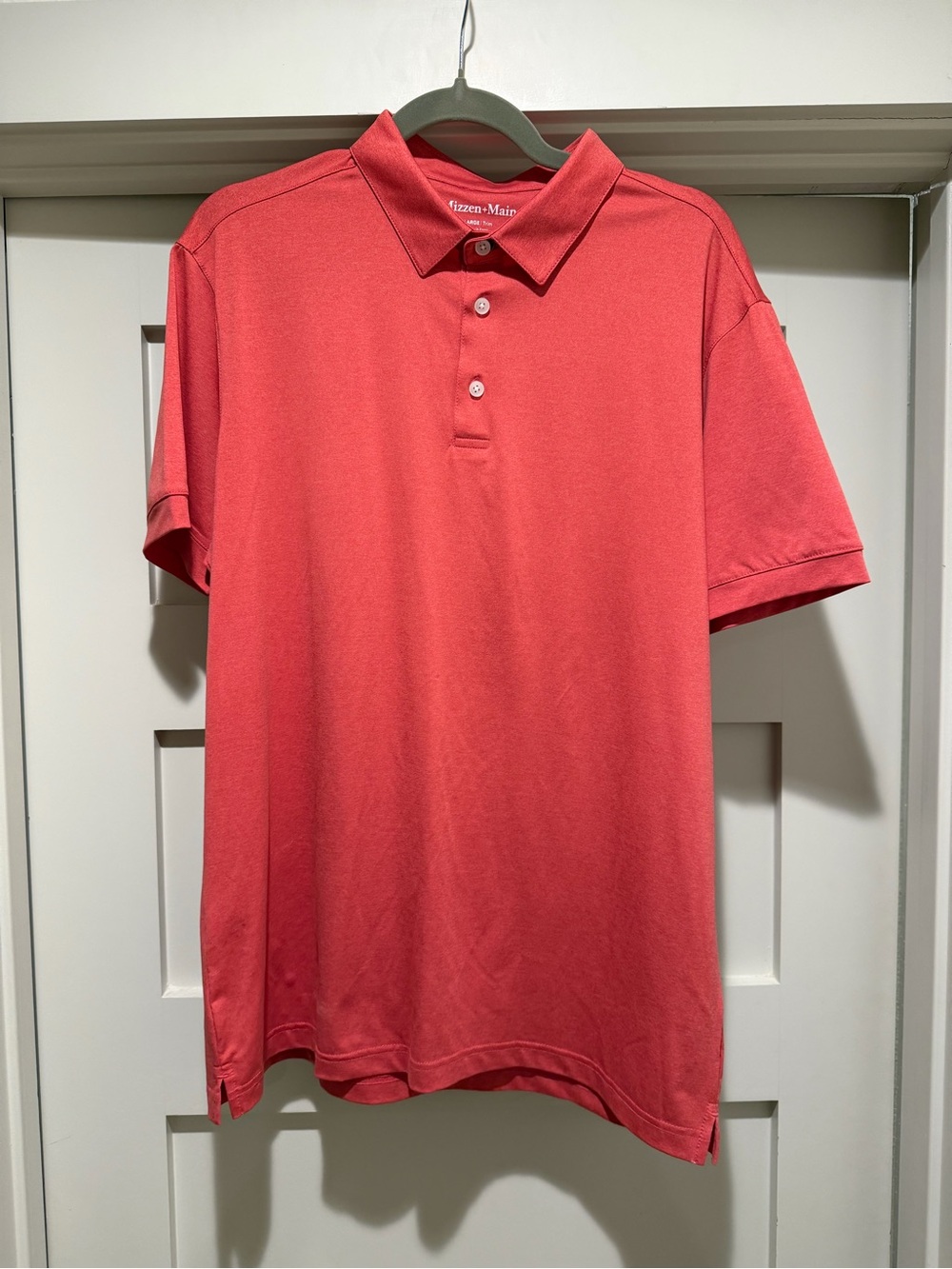Mizzen+Main Polo Men’s Large Trim Fit Coral Red Performance Golf Shirt